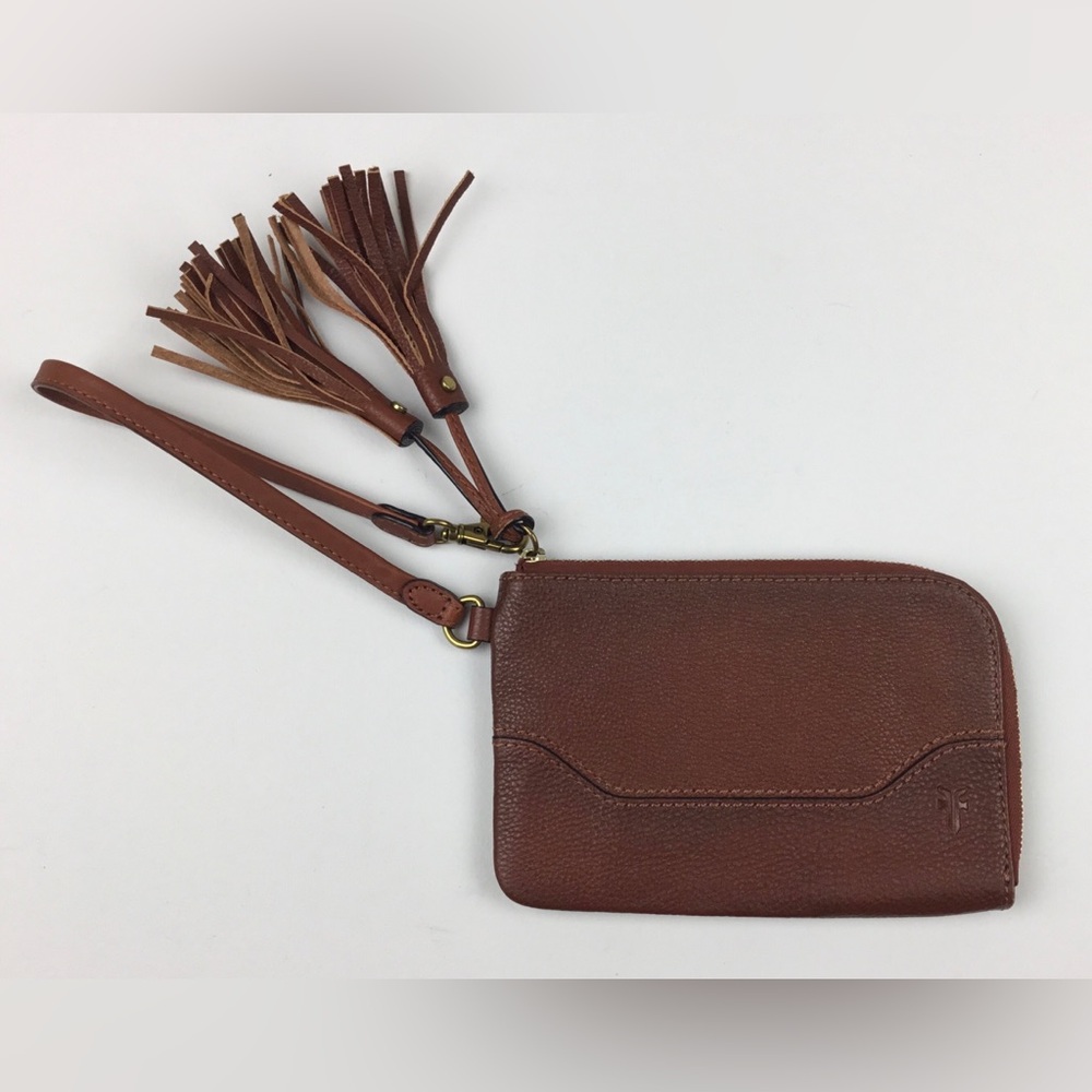 Frye Paige Brown Leather Wristlet Wallet Tassels